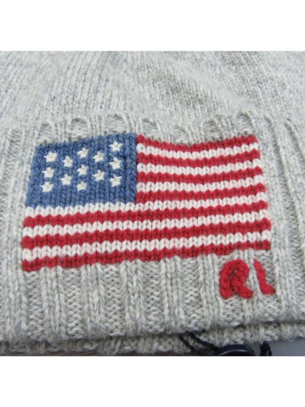 Polo Ralph Lauren RL Wool Knit USA Flag Beanie Adult One Size Grey NEW - Picture 4 of 9